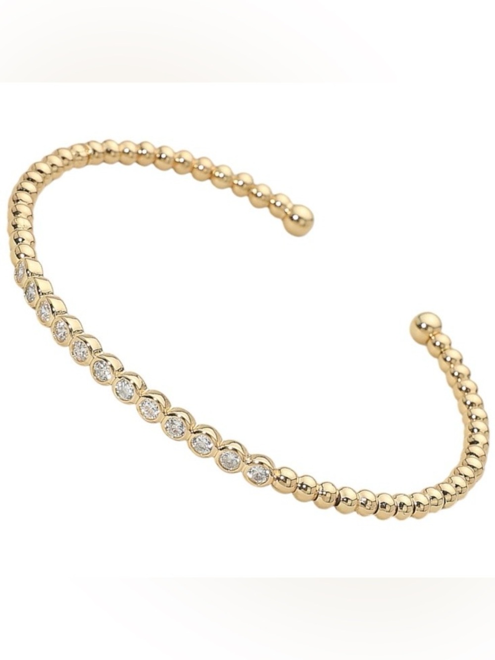 Gold Bezel Set Round Stone Cuff Bracelet - Women's Jewelry